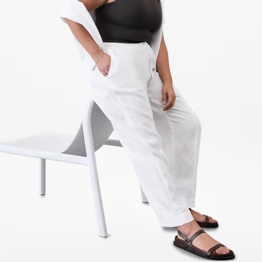 NWT ATHLETA RETREAT HIGH RISE LINEN ANKLE PANT XL